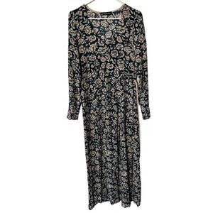 For Love & Lemons Green Floral Slit Long Sleeve Maxi Dress Size S Spring Brunch